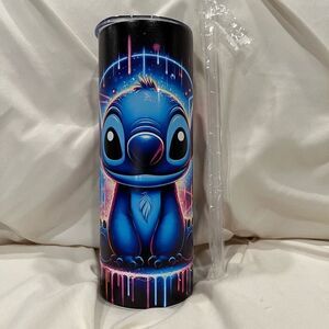 Disney Stitch Neon 20oz Insulated Tumbler Stainless Steel & Straw NEW Lilo